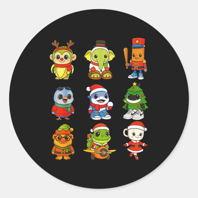 Sticker Rond Kid Brainrot Pajama Christmas 2025 Holiday Los Dic (Devant)