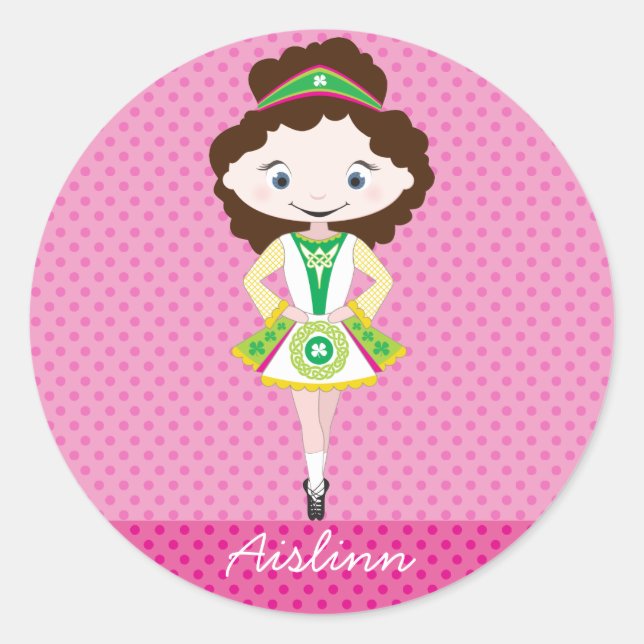 Sticker Rond KIDLETS danseuse irish dansant cheveux brun (Devant)