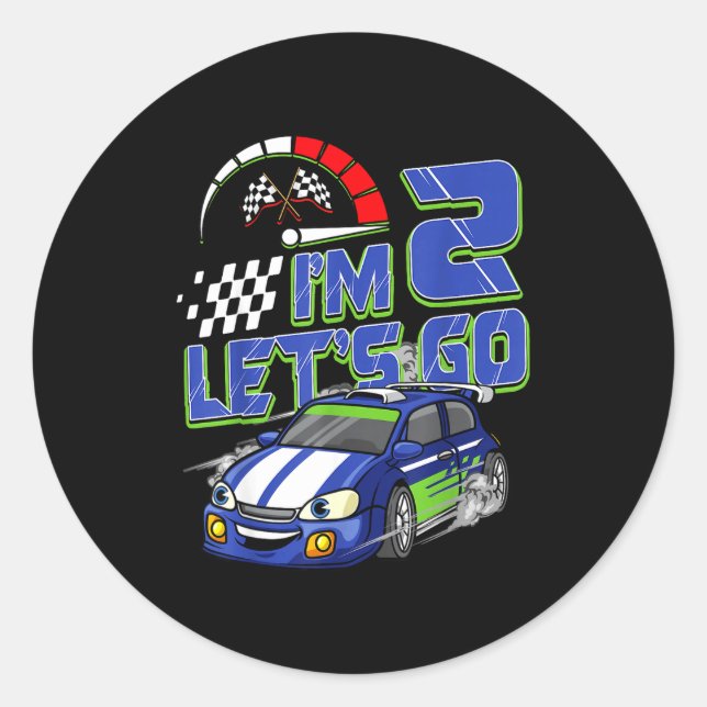 Sticker Rond Kids 2nd Birthday Racing Car 2 Year Old Boys Party (Devant)