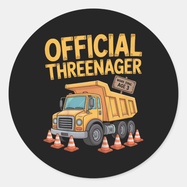 Sticker Rond Kids Birthday Boy Three Years Old Threenager Const (Devant)