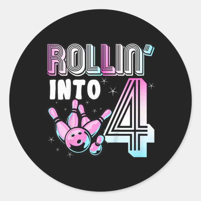 Sticker Rond Kids Bowler Rollin’ Into 4 Bowling 4th Birthday Ki (Devant)