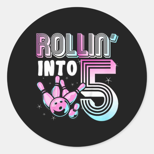 Sticker Rond Kids Bowler Rollin’ Into 5 Bowling 5Anniversaire K (Devant)