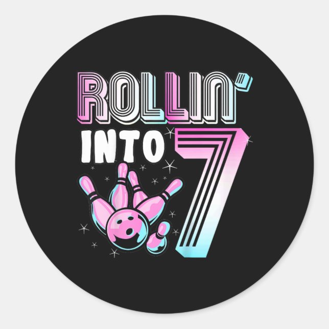 Sticker Rond Kids Bowler Rollin’ Into 7 Bowling 7e anniversaire (Devant)