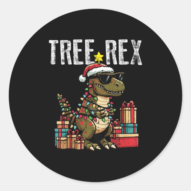 Sticker Rond Kids Christmas Dinosaur Tree Rex Xmas Trex Toddler (Devant)