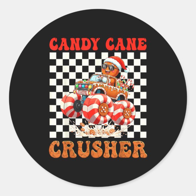 Sticker Rond Kids Christmas Gingerbread Candy Cane Crusher Mons (Devant)