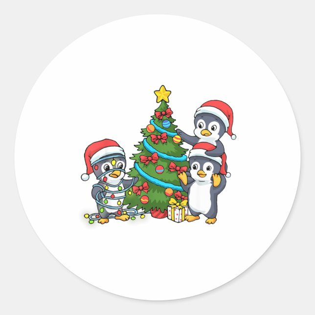 Sticker Rond Kids Christmas Penguin Christmas Tree Lights Baubl (Devant)