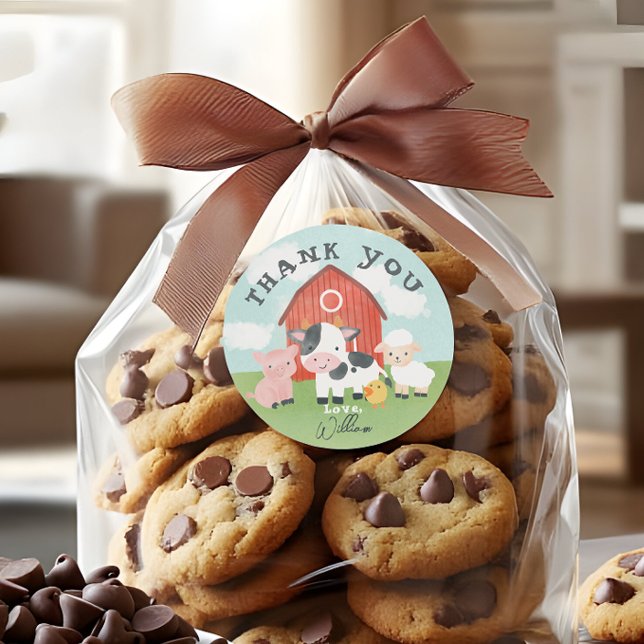 Sticker Rond Kids Cute Farm Animal Barnyard Birthday Favor (Créateur téléchargé)