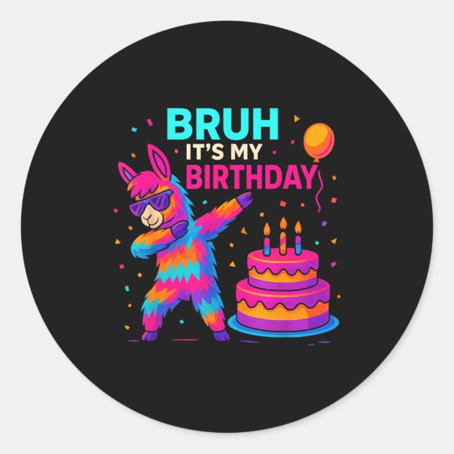 Sticker Rond Kids Dabbing Llama Birthday Funny Bday Party Tee  (Devant)