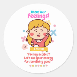 Sticker Rond Kids Emotion Featuring Excited