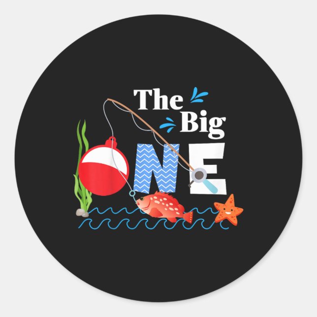 Sticker Rond Kids Fishing The Big One Year 1st First Birthday L (Devant)
