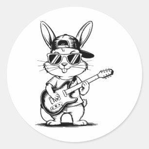 Sticker Rond Kids Hip-hop Sungl Bunny Holding Guitare Happy Eas