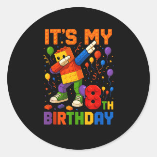 Sticker Rond Kids Its My 8th Birthday Building Blocks 8 Years O