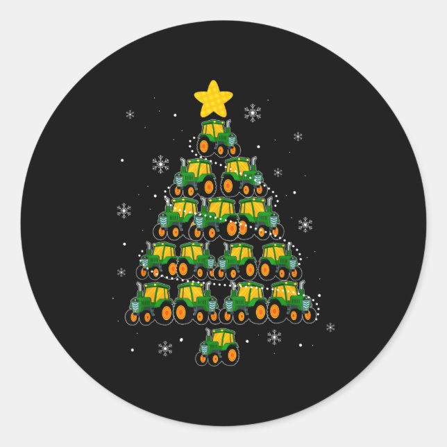 Sticker Rond Kids Men Women Tractor Christmas Tree Farmer Xmas  (Devant)