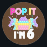 Sticker Rond Kids Pop It I'm 6 Years Old Boy Girl 6th Birthday<br><div class="desc">Kids Pop It I'm 6 Years Old Boy Girl 6th Birthday Unicorn Gift. Un cadeau parfait pour votre père, maman, papa, hommes, femmes, amis et membres de la famille le jour de Thanksgiving, Noël, Fête des mères, Fête des pères, 4 juillet, 1776 Jour indépendant, Fête des anciens combattants, Fête de...</div>