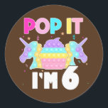 Sticker Rond Kids Pop It I'm 6 Years Old Boy Girl 6th Birthday<br><div class="desc">Kids Pop It I'm 6 Years Old Boy Girl 6th Birthday Unicorn Gift. Un cadeau parfait pour votre père, maman, papa, hommes, femmes, amis et membres de la famille le jour de Thanksgiving, Noël, Fête des mères, Fête des pères, 4 juillet, 1776 Jour indépendant, Fête des anciens combattants, Fête de...</div>