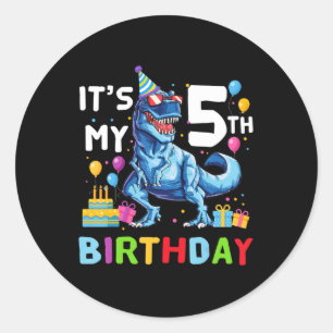 Sticker Rond Kids Rawr I'm 5 5th Birthday T Rex Dinosaur Party
