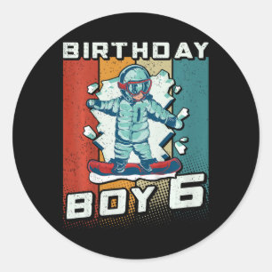 Sticker Rond Kids Snowboard 6e anniversaire Boy 6 Snowboard 6e