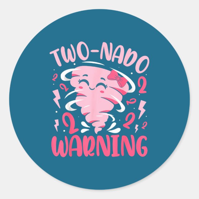 Sticker Rond Kids Two-nado Warning 2nd Birthday Nk Tornado Birt (Devant)