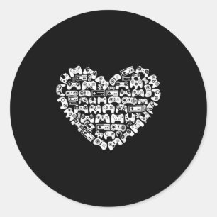 Sticker Rond Kids Video-Game Controller Heart Valentines Day Co