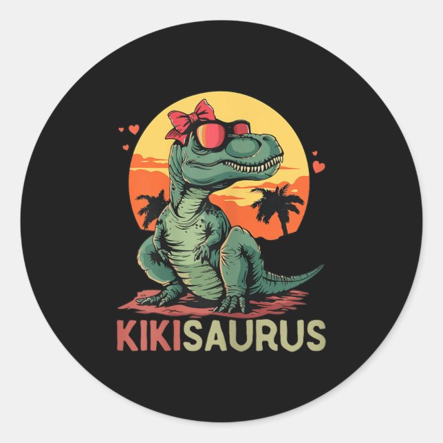 Sticker Rond Kikisaurus Dino Dinosaur Kiki-saurus T-rex Mother' (Devant)