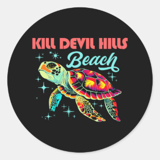 Sticker Rond Kill Devil Hills Beach Nc Artistic Sea Turtle Retr