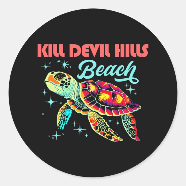 Sticker Rond Kill Devil Hills Beach Nc Artistic Sea Turtle Retr (Devant)