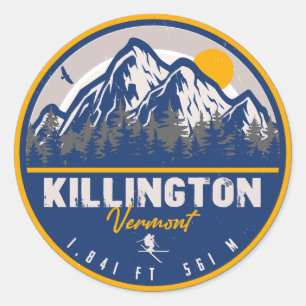 Sticker Rond Killington Vermont Retro Sunset Ski Souvenirs
