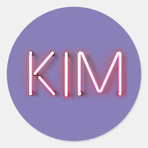Sticker Rond Kim nom en néon brillant lumière nouveauté