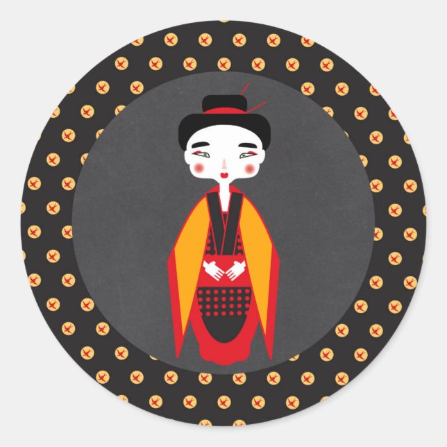 Sticker Rond Kimono Fille fête d'anniversaire (Devant)