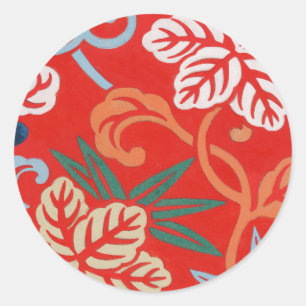 Sticker Rond Kimono japonais hawaïen rouge : Vintage floral