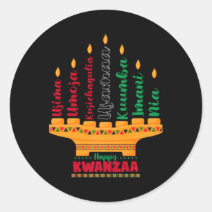 Sticker Rond Kinara Sept Bougies Principes De Kwanzaa Happy K