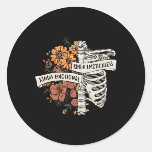 Sticker Rond Kinda Emotional Kinda Emotionless Floral Skeleton