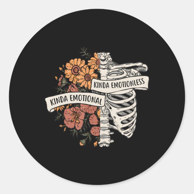 Sticker Rond Kinda Emotional Kinda Emotionless Floral Skeleton (Devant)