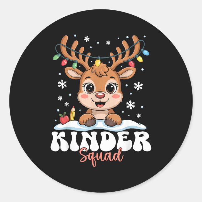 Sticker Rond Kinder Squad Reindeer Christmas Lights Cute Winter (Devant)