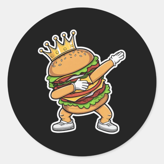 Sticker Rond King Of Burger Dab Dancing Funny Hamburger (Devant)