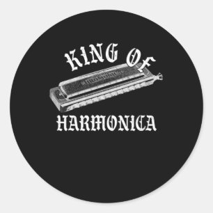 Sticker Rond King Of Harmonica Instrument Blues Music Band Cade