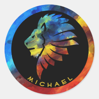 Sticker Rond King of the jungle watercolor name monogram