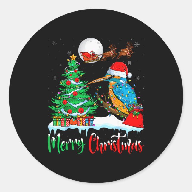Sticker Rond Kingfisher Santa Hat Xmas Tree Merry Christmas Kin (Devant)