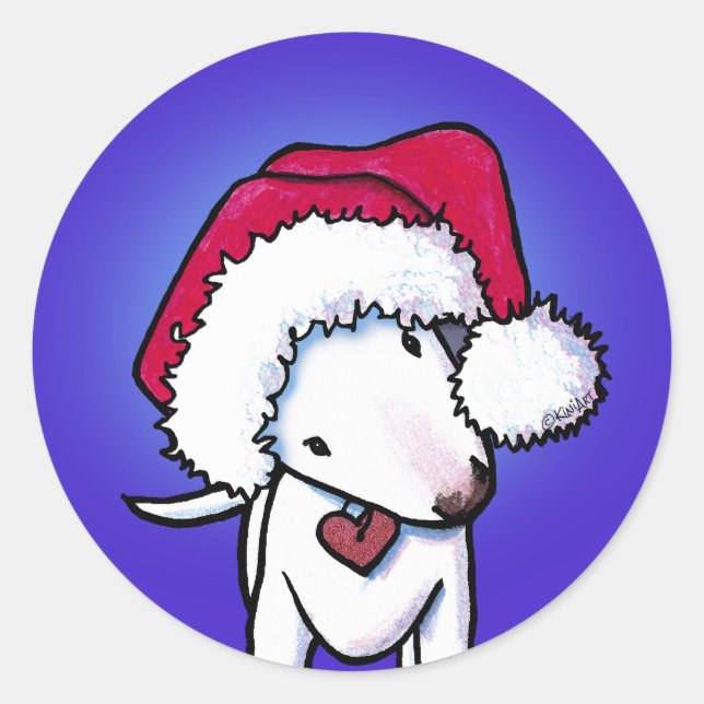 Sticker Rond KiniArt Bull Terrier Stick rond classique de Noël (Devant)