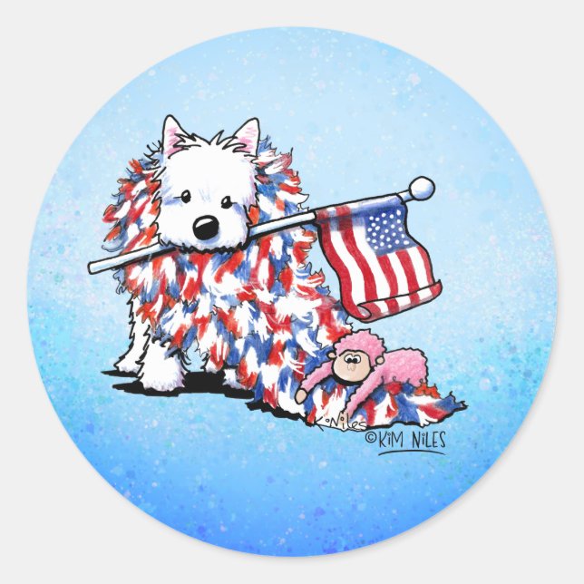 Sticker Rond KiniArt Liberty Westie (Devant)