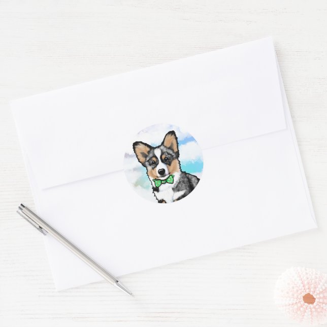Sticker Rond KiniArt Merle Corgi (Enveloppe)