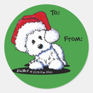 Sticker Rond KiniArt Père Noël Westie Dog Dons