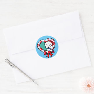 Sticker Rond KiniArt Westie Christmas Love