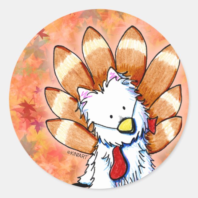 Sticker Rond KiniArt Westie Turquie Thanksgiving (Devant)