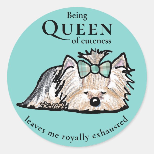 Sticker Rond KiniArt Yorkie Reine de la laideur (Devant)