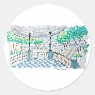 Sticker Rond Kiosque à damier vue sur le parc