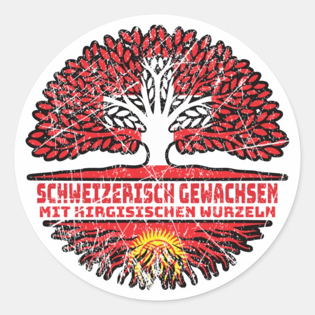 Sticker Rond Kirgisistan Kirgisch Schweizer Schweiz Baum (Devant)
