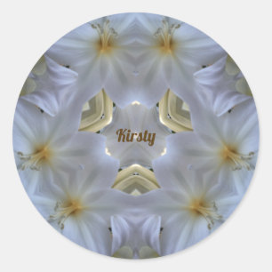 STICKER ROND KIRSTY ~ LIS LISERON DE PÂQUES BLANC RELIGIEUX ~