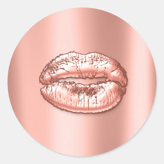 Sticker Rond Kiss Lips Coral Peach Maquillage Artiste Beauté Mé (Devant)