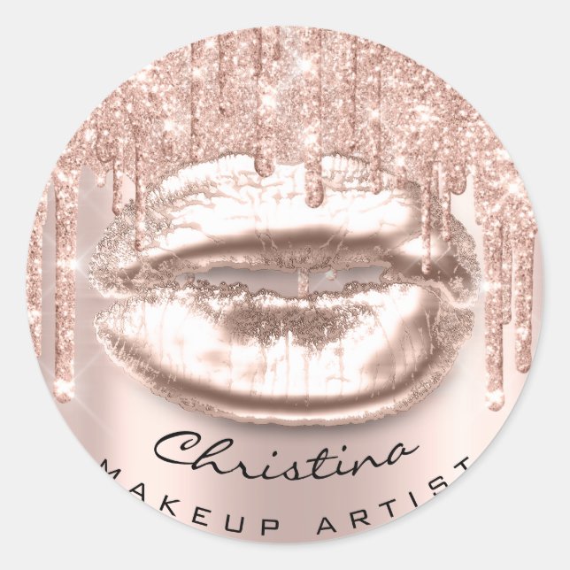 Sticker Rond Kiss Lips Maquillage Artiste Parties scintillant D (Devant)